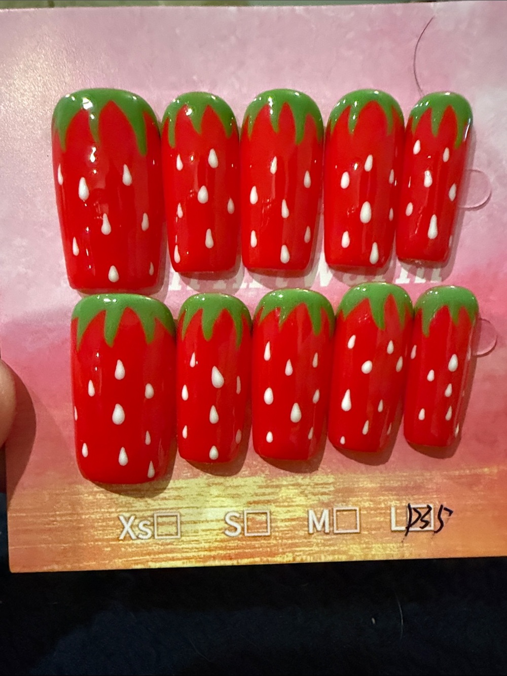 Strawberry Print Press-On Nails - Red & Green
